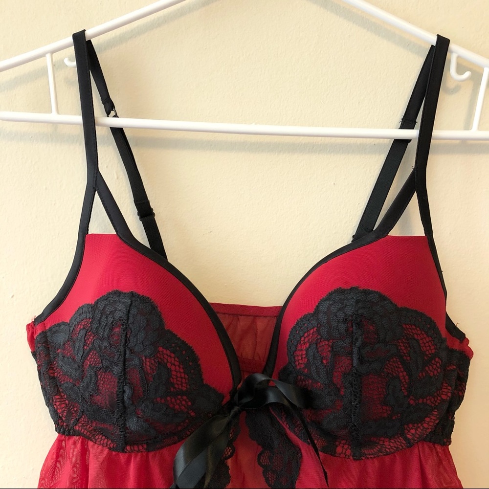La Senza Large Red & Black Lace Open Babydoll Lingerie - Picture 2 of 9